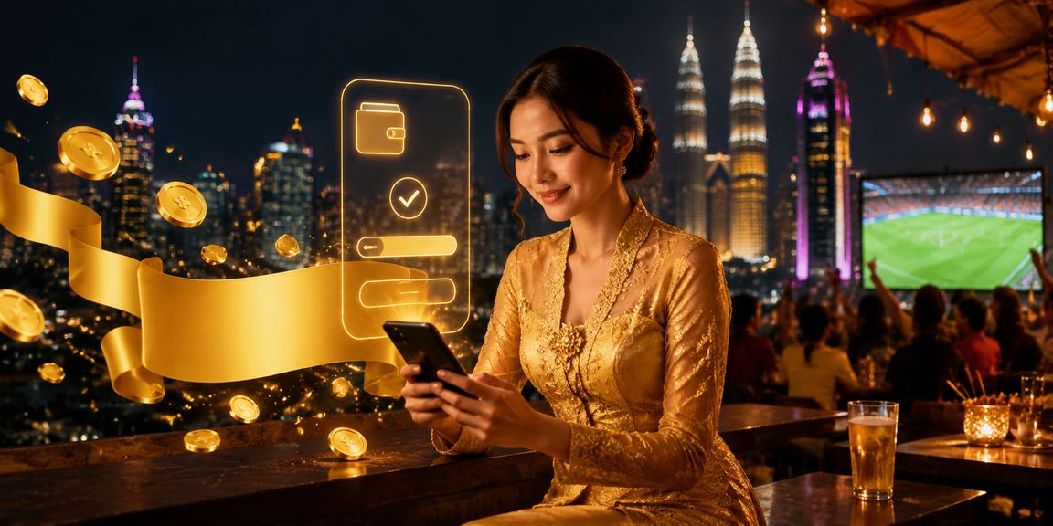 Pengguna wanita berbaju kebaya menggunakan telefon pintar untuk bermain kasino dalam talian di Kuala Lumpur